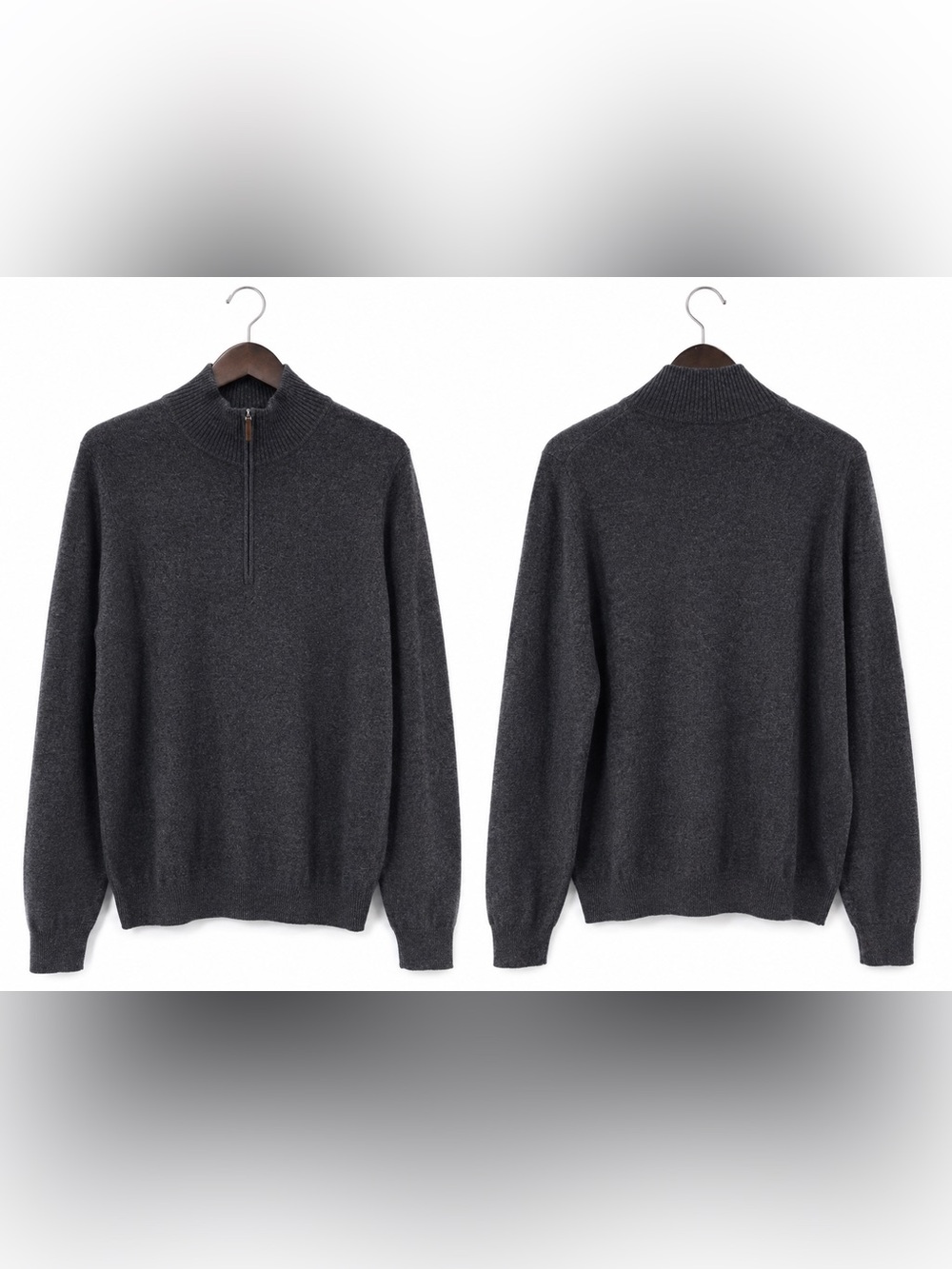 Nordstrom 100% Cashmere Gray Quarter Zip Sweater Large Luxury Knit Medium M